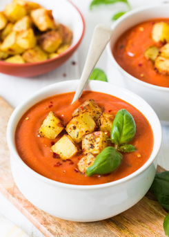 Roasted Tomato Soup With Potato Croutons