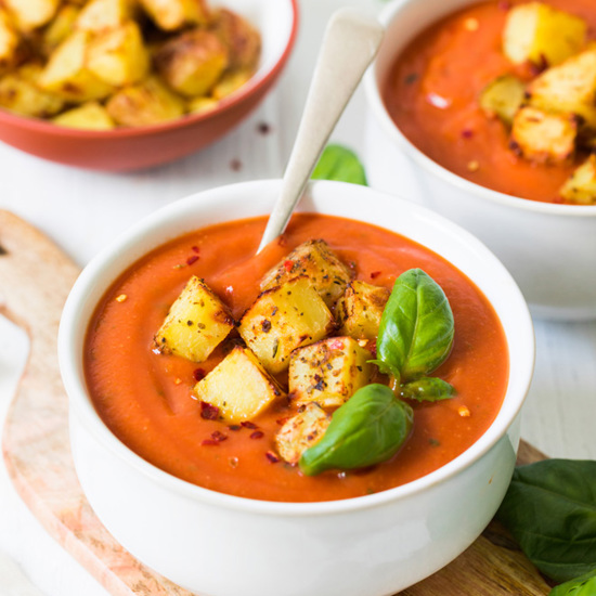 Roasted Tomato Soup With Potato Croutons